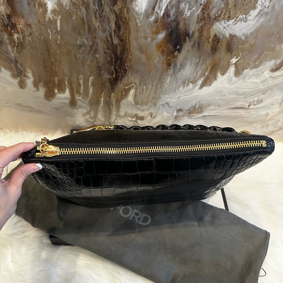 IN STORES  $5200 Tom Ford Black Croc Embossed Leather Carine Large Hobo Bag - Picture 9 of 16